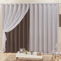 Cortina Elegance 3,00m x 2,50m Tabaco Tecido Semi Blackout Com Voal Moderna