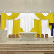 Cortina Elegance Para Igreja Evangelica 7x4,00 amarelo com branco - CASA TUDO ENXOVAIS