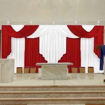 Cortina Elegance Para Igreja Evangelica 7x4,00 Vermelho com branco - casa tudo enxovais