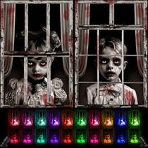 Cortina fantasma de Halloween Tingjoo, 2 peças com holofotes 80x120cm