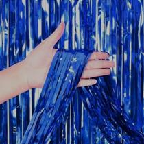 Cortina Fitas Metalizadas Azul Escuro Neon - 1x2m