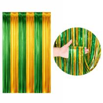 Cortina Fitas Metalizadas Brasil Verde Amarelo - 1x2 Metros