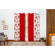 Cortina florata 2,80 x 2,50m estampa vermelha decoração quarto e sala