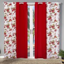 Cortina Florata Para Porta Balcão com Ilhós 2,80x2,20m Vermelho