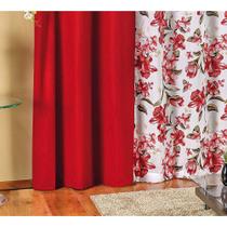 Cortina Floratta 3 Metros x 2,50 Metros Alt Tecido Rústico (P.A.) - Vermelho