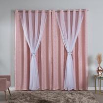 Cortina Florenza Premium Jacquard Com Voal + Presilha Para Sala Quarto Escritório 2,60 x 1,70m