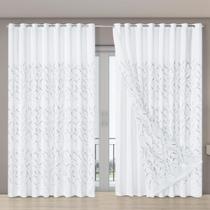 Cortina Forro Voil 5,60X2,70 Porta Grande Leaves Branco