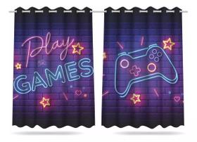Cortina Gamer Infantil Quarto Sala de Jogos 2 Peças Estampado Decoração 2,60x1,50m
