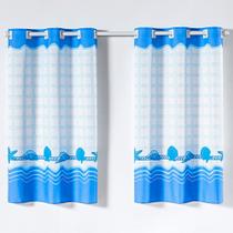 Cortina Gourmet Varão Cozinha Tecido Oxford 2,00m X 1,30m - Conchas Praia Azul Cortina Gourmet Varão Cozinha Tecido Oxford 2,00m X 1,30m - Conchas Praia Azul