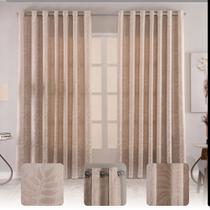 Cortina Grande Jacquard 3,00x2,50 Tecido Bege Luxo Premium