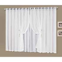 Cortina Idealle 2,00m x 1,70m Branca Tecido Blackout Com Voal Sala Quarto Luxo - Decorativa