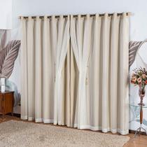 Cortina Idealle Tecido Blackout Voal Premium 4,00x2,70m Corta Luz Luxo Varão 4m - Palha