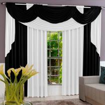 Cortina Imperiale Varão Tecido Malha Gel Sala Quarto 3,00 x 2,60 Metros - Preto e Branco