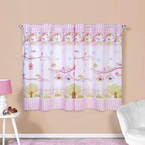 Cortina Infantil 2,00x1,50 Estampa Bebê Quarto Jardim Rosa