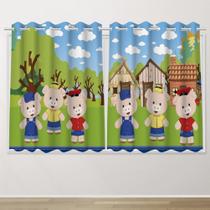 Cortina Infantil 2,60x1,50 Os 3 Porquinhos Decoração Quarto Criança- IMPAKTO VISUAL