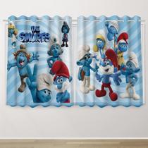 Cortina Infantil 2,60x1,50 Os Smurfs Decoração Quarto Criança- IMPAKTO VISUAL