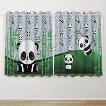 Cortina Infantil 2,60x1,50 Panda Decoração Quarto Criança- IMPAKTO VISUAL