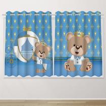 Cortina Infantil 2,60x1,50 Urso Príncipe Azul Claro Decoração Quarto Criança- IMPAKTO VISUAL
