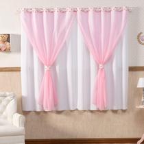 Cortina Infantil Com Voil 200X170 Blackout - Coroa Rosa