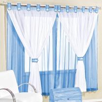 Cortina Infantil E Voal 2,00 X 1,70 Metros Alt Azul e Branco