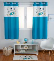 Cortina Infantil Estampada Astronauta 2,00x1,70m Turquesa