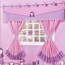 Cortina infantil para quarto de menina lilas com rosa de 2 metros - NOSSO LAR ENXOVAIS