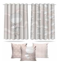 Cortina Infantil Raposinha + 3 Capas Almofadas Quarto