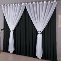 Cortina Istambul 300 x 250cm com Voal para Varão Simples Preto e Branca - Sultan