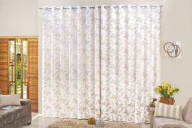 Cortina Jacquard folhas sala ou quarto 3,00m x 2,60m para varão simples 3m cor bege