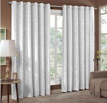 Cortina Jacquard Sala e Quarto 3,00x2,50 Branco Ilhós Quadrado Cromado Cortina Jacquard Sala e Quarto 3,00x2,50 Branco Ilhós Quadrado Cromado