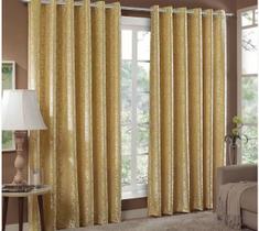 Cortina Jacquard Sala e Quarto 3,00x2,50 Dourado Ilhós Quadrado Cromado