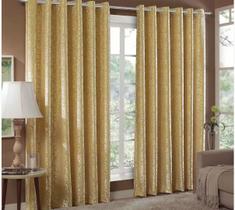 Cortina Jacquard Sala e Quarto 6,00x2,50 Dourado Ilhós Quadrado Cromado