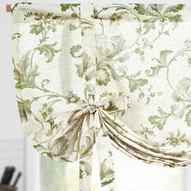 Cortina Jinchan con Lazo y Volante de 114 cm, Lino Floral Verde