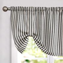 Cortina Jinchan Con Lazos, Cenefa de Lino a Rayas 127x46 cm