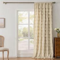 Cortina Kotile Bege com babados 183x183cm para quarto de meninas
