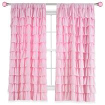 Cortina Kotile Pink Ruffle 137 cm de comprimento, 1 painel, quarto para meninas
