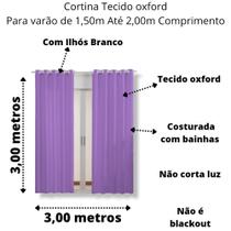 Cortina Longa 3,00 X 3,00 Tecido Oxford Para Varão De 2m