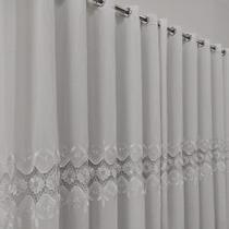 Cortina Luxuosa De Voil Linho Bordado Guipir Com Forro Microfibra 3,00x2,50