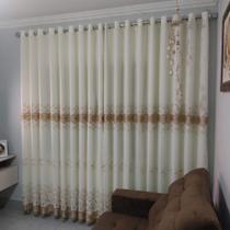 Cortina Luxuosa De Voil Linho Bordado Guipir Forrada 4,00x2,50