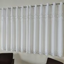 Cortina Luxuosa Voil Linho Bordado Guipir C/forro Para Janela Luxo 1,80x2,00