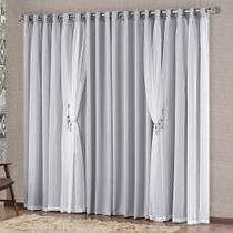 Cortina Mabelle 3,00m x 2,50m Cinza Semi Blackout Com Voal Sala ou Quarto Para Varão Simples Cortina Mabelle 3,00m x 2,50m Cinza Semi Blackout Com Voal Sala ou Quarto Para Varão Simples