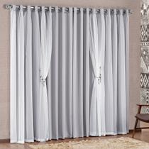 Cortina Mabelle Tecido Semi Blackout Com Voil 3,00 X 2,50 Cinza