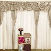 Cortina Mara para Varão Duplo Malha Gel Sala Quarto 4,00m x 2,60m - Avelã e Palha