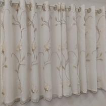 Cortina Meia Parede Voil Bordada Floral Com Forro Microfibra 3,00x1,80 Cortina Meia Parede Voil Bordada Floral Com Forro Microfibra 3,00x1,80