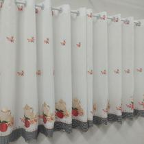 Cortina Meia Parede Voil Bordado Forrada Sofisticada Para Cozinha 3,00x1,50