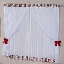Cortina Melancia Branco c/ Voil 2,00m x 1,70m p/ Varão Simples
