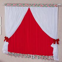 Cortina Melancia Branco/Vermelho c/ Voil 2,00m x 1,70m p/ Varão Simples Cortina Melancia Branco/Vermelho c/ Voil 2,00m x 1,70m p/ Varão Simples