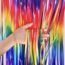 Cortina Metalizada Colorida Franja 2x1mts Multicor Metálica Para Decoração De Festa