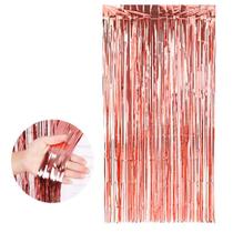 Cortina Metalizada De Franja Rose Gold Decoração Festa