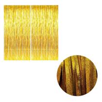 Cortina Metalizada Dourada Detalhada Brilhosa Festas